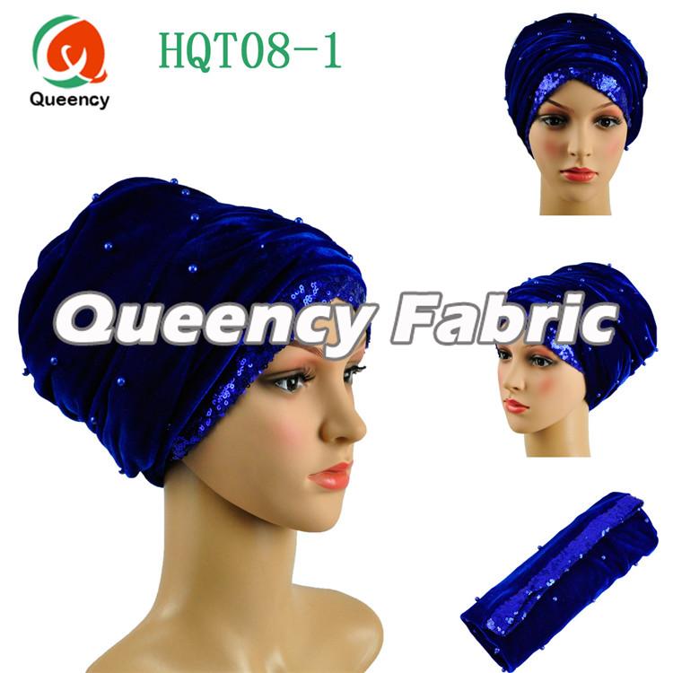 Royal Blue Beaded Turban Sequins Fabric 