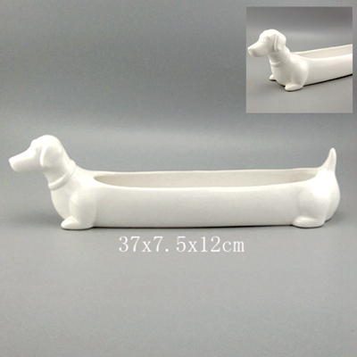 ceramic dachshund planter white color