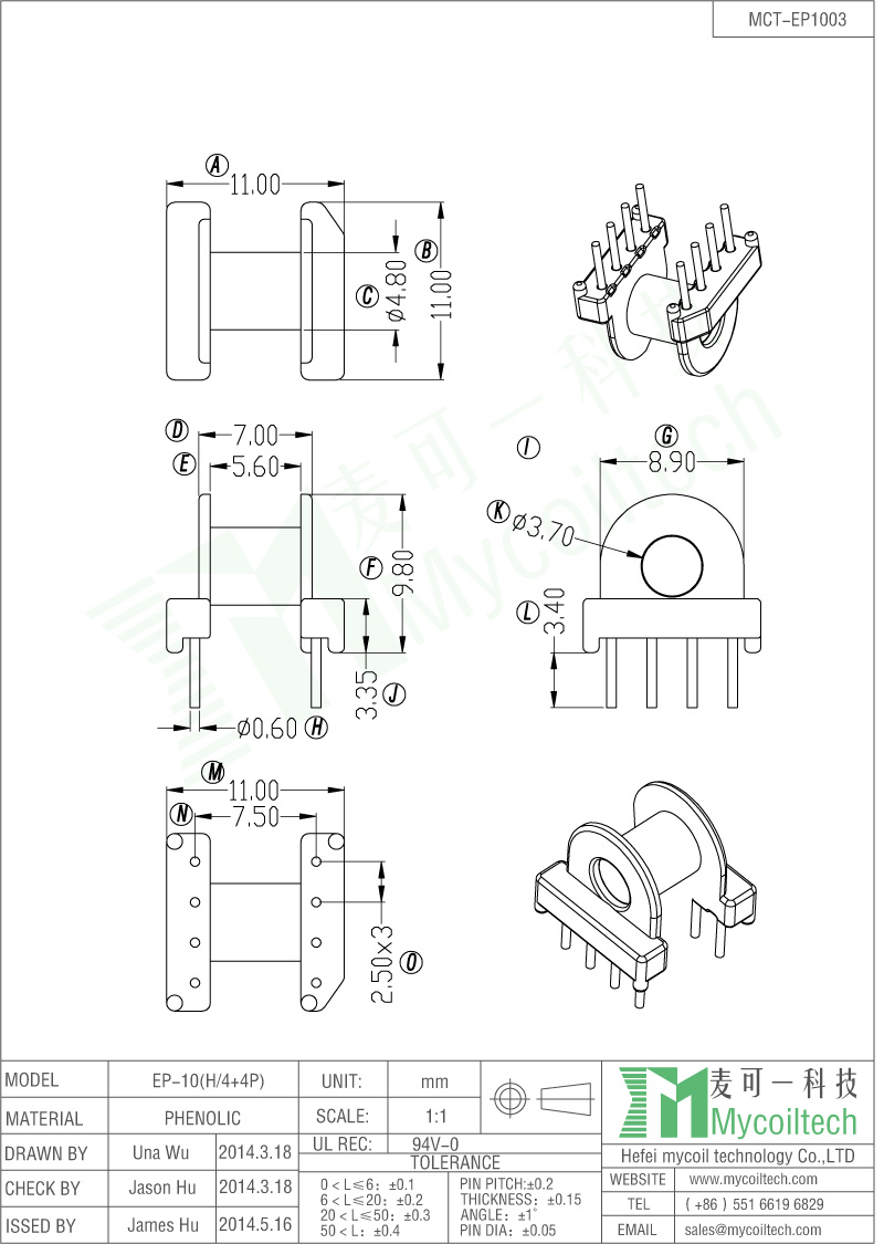 high quality EP10 transformer bobbin from MCT