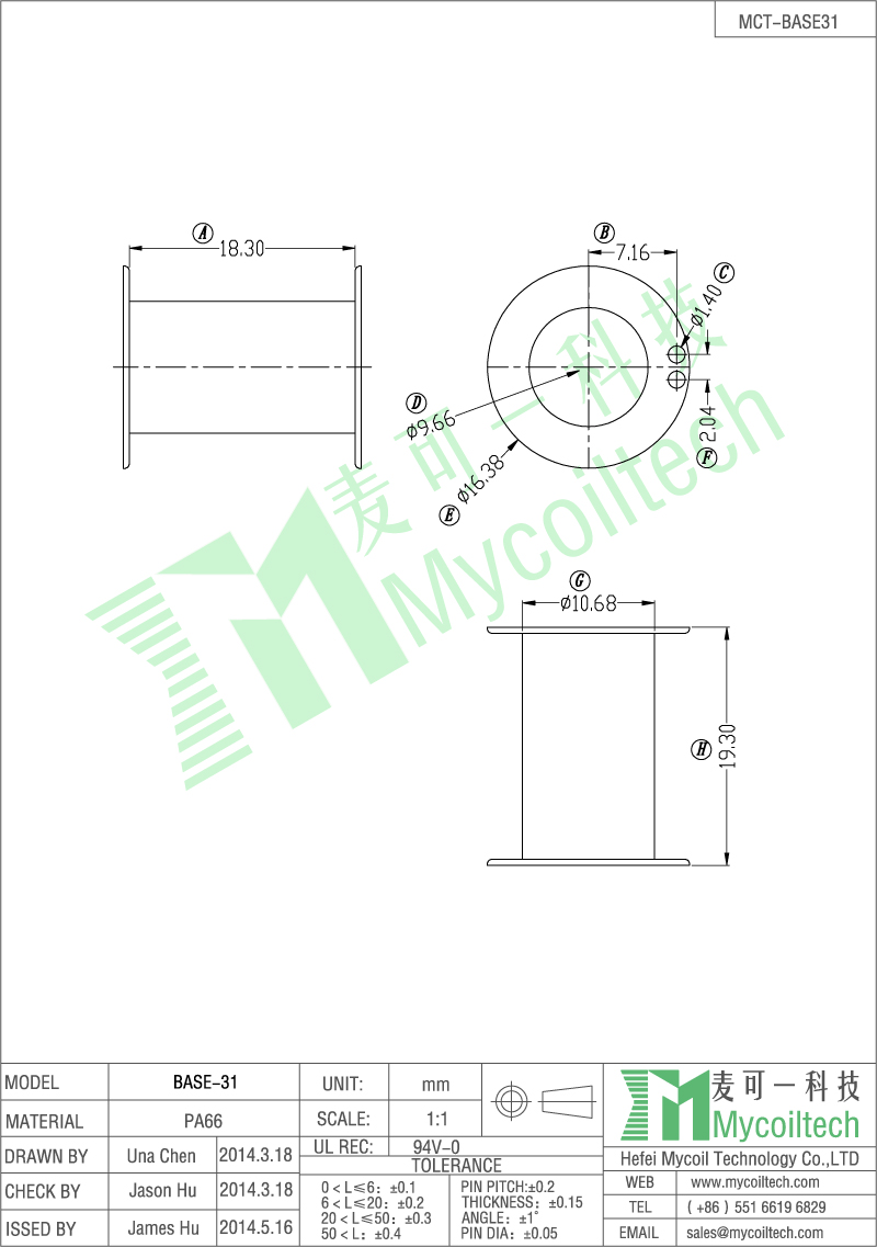 Inductor base with PA66 material