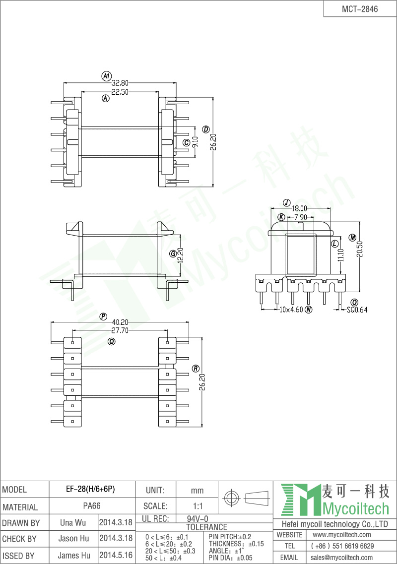 Bobbin EF28 pin 6+6