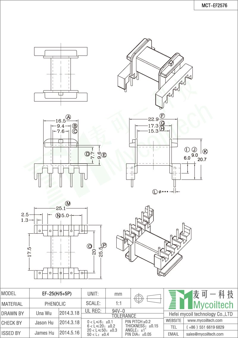 10 pin EF25 coil bobbin