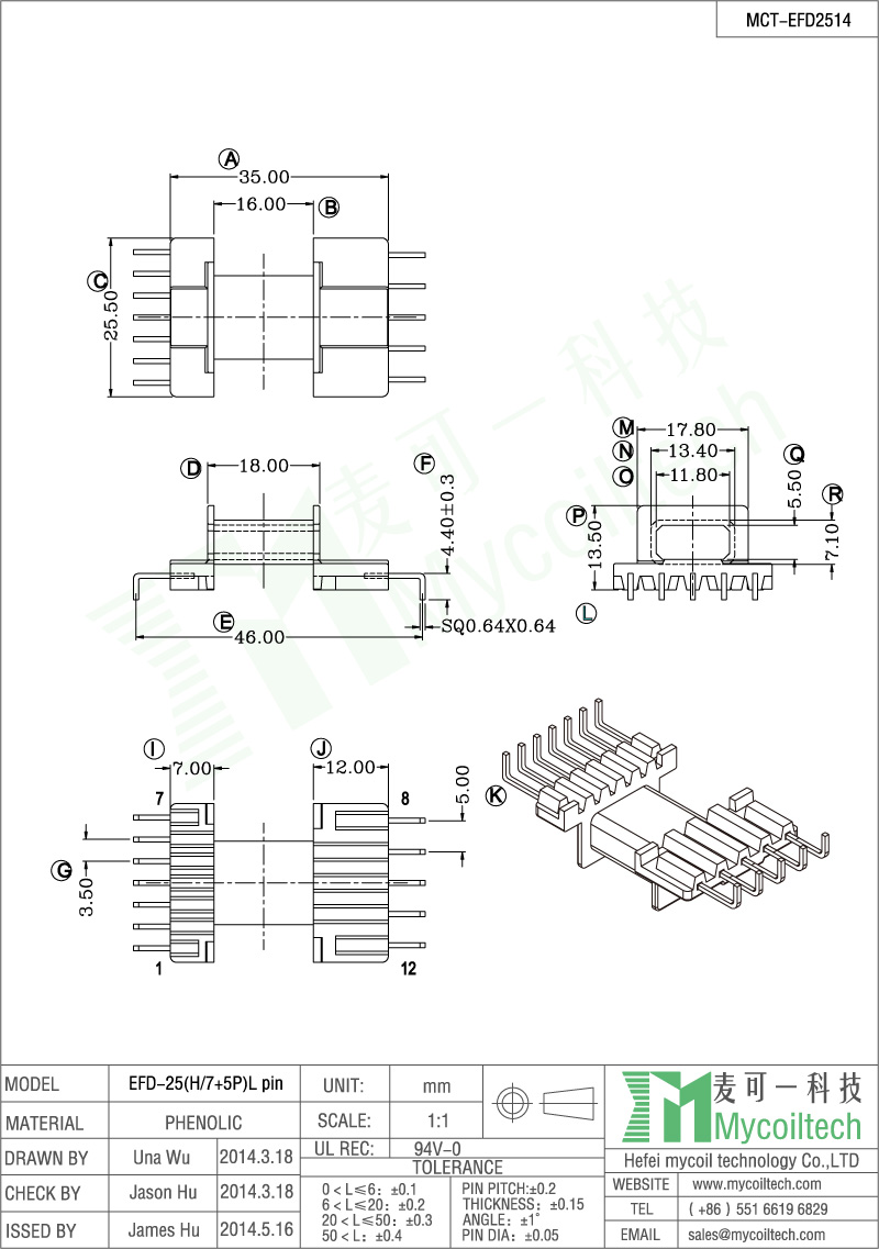 EFD25 high frequency coil bobbin