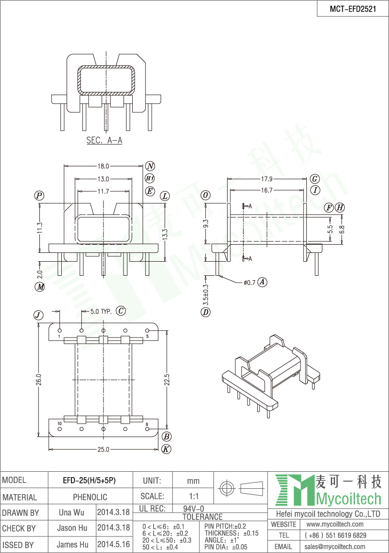 EFD25 high frequency coil bobbin