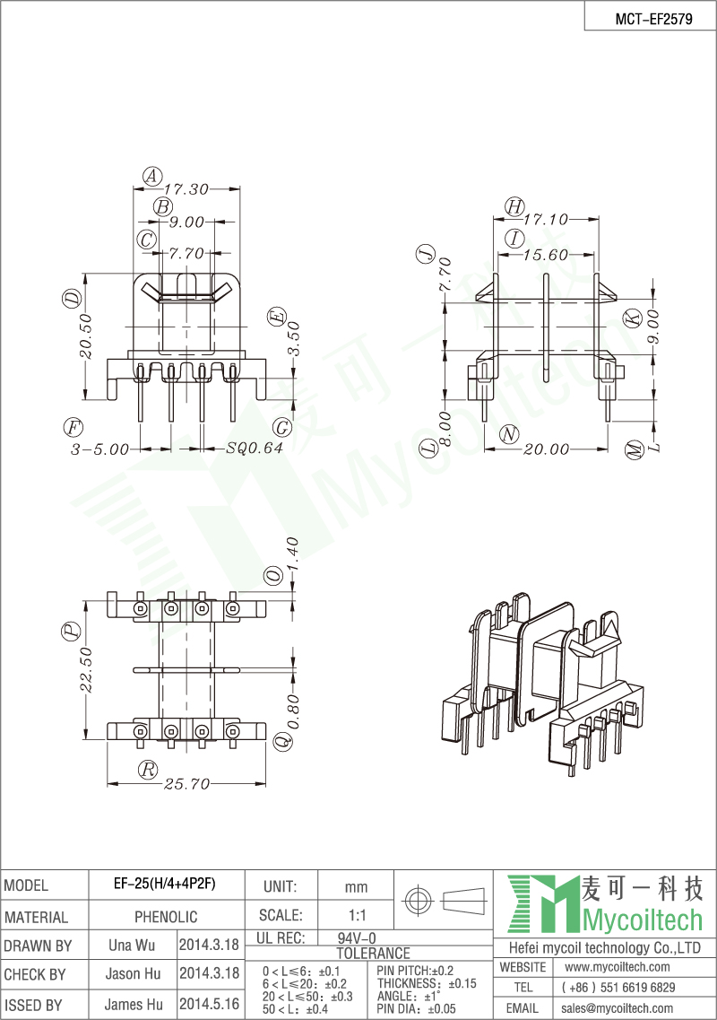 EF bobbin two slots bobbin