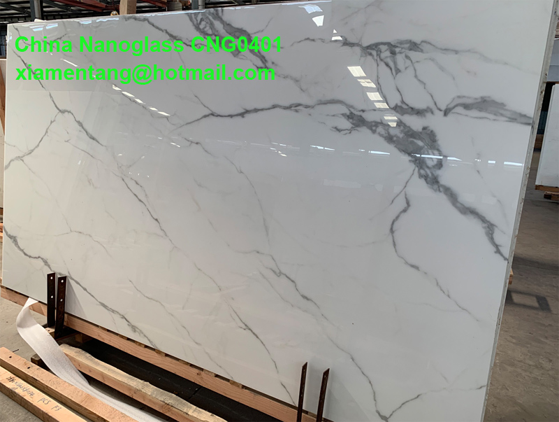 3D Calacatta Marble Effect Crystallized Nano Glass Slab 4