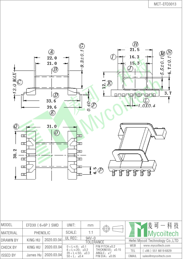 EFD30 flyback transformer bobbin