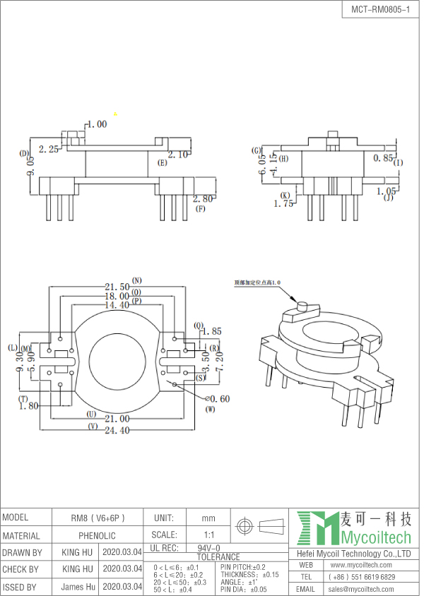 RM8 power transformer bobbin