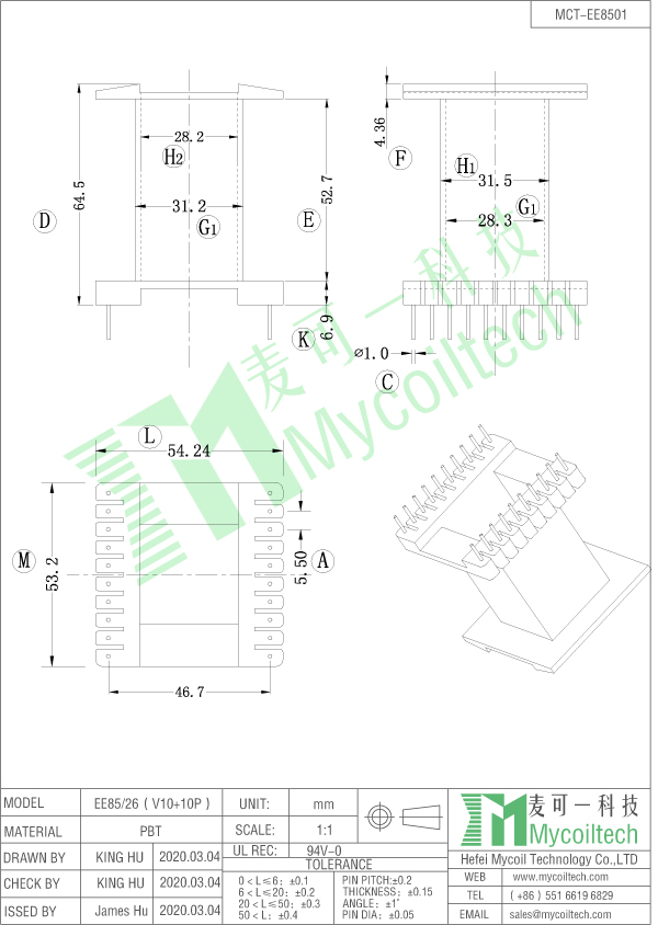 EE85 Power transformer bobbin