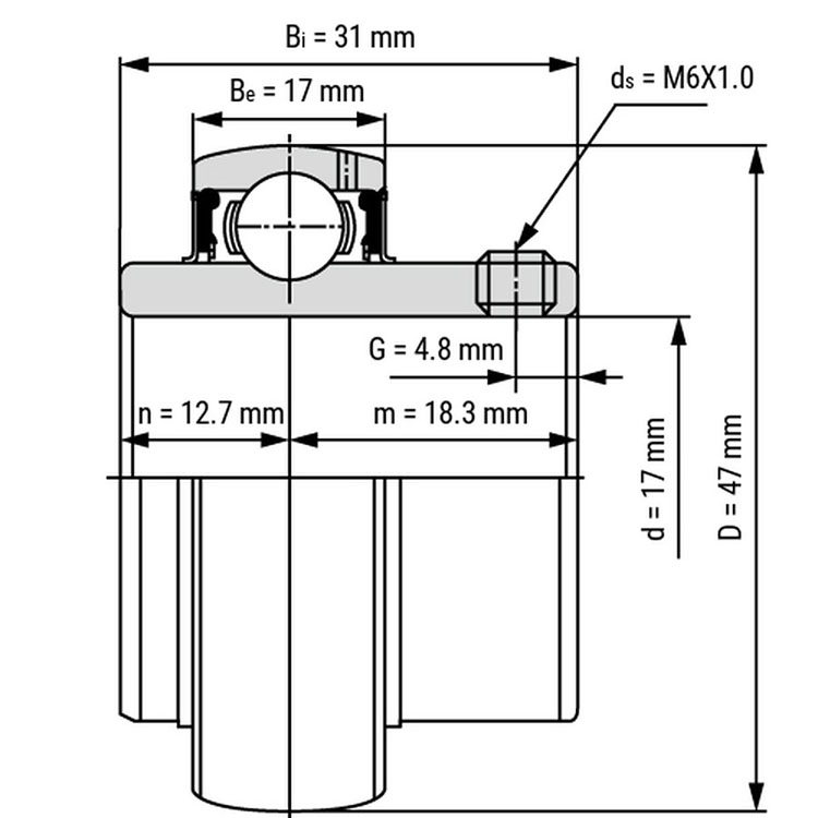 Insert Ball Bearing UC203 dimension