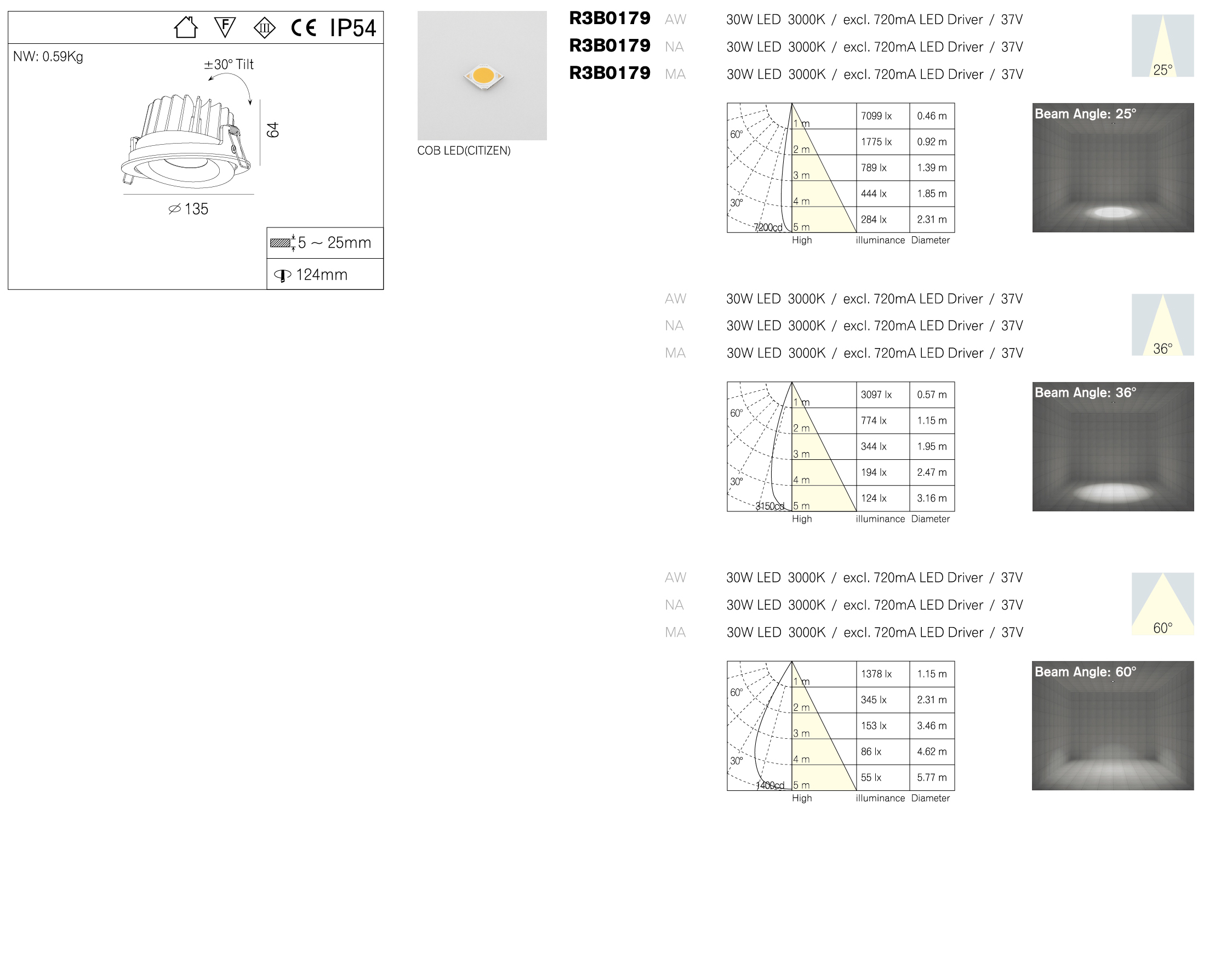 30w LED downlight