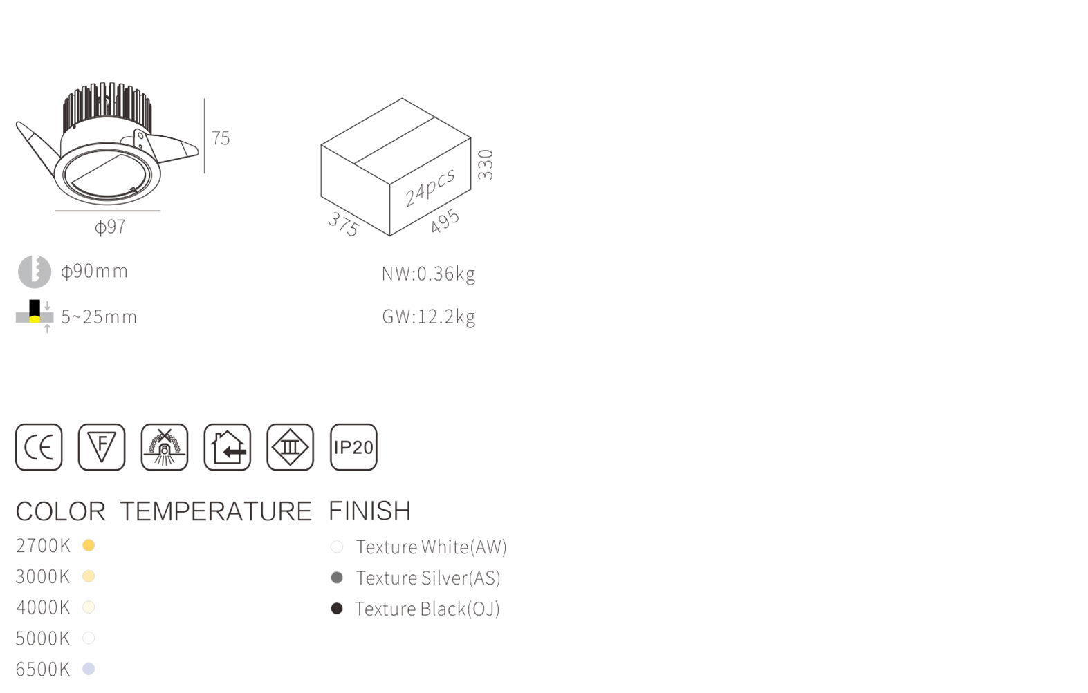 Modern 25W Wall Washer Downlight