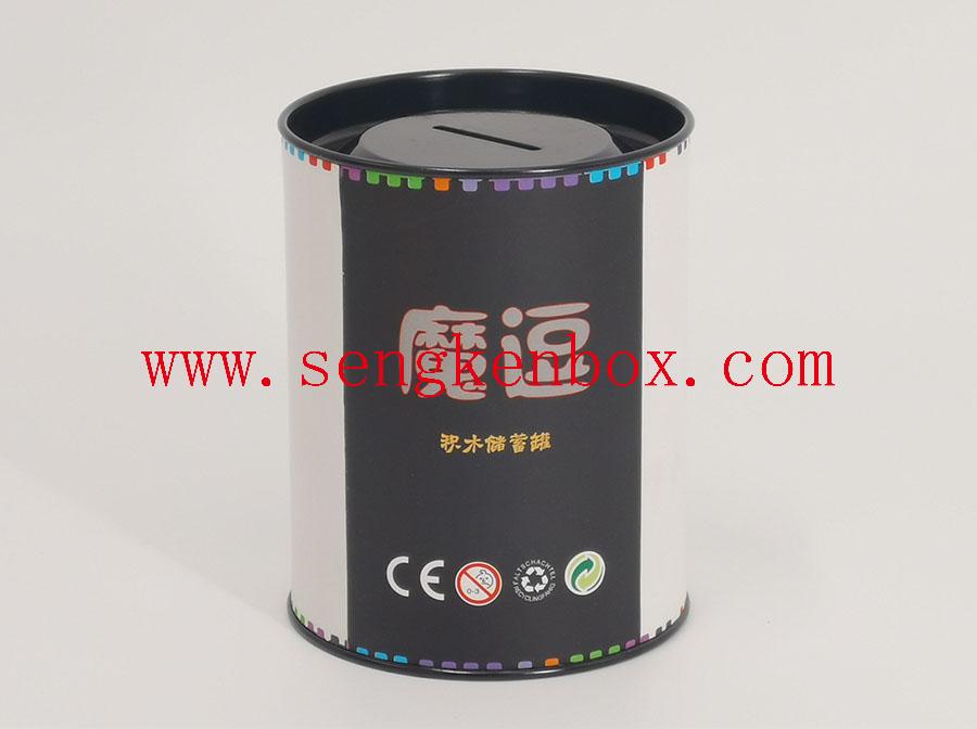 Construction Toys Packaging Paper Canister with Metal Coin Slot Lid