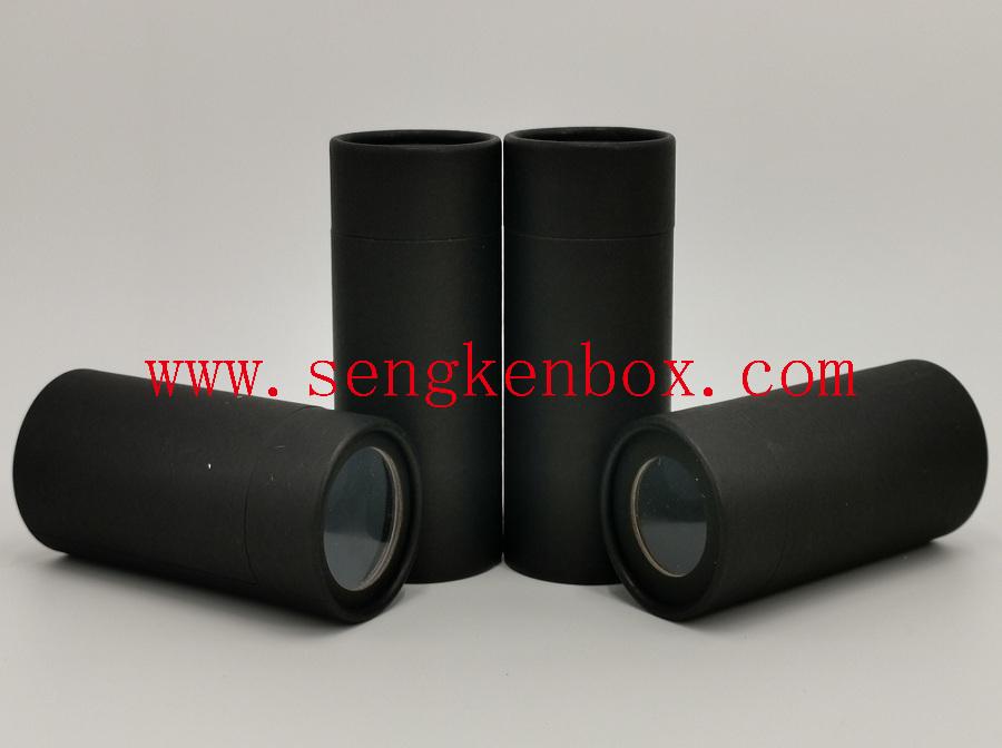 Tea Packaging Black Kraft Paper Cans with Clear PET Window