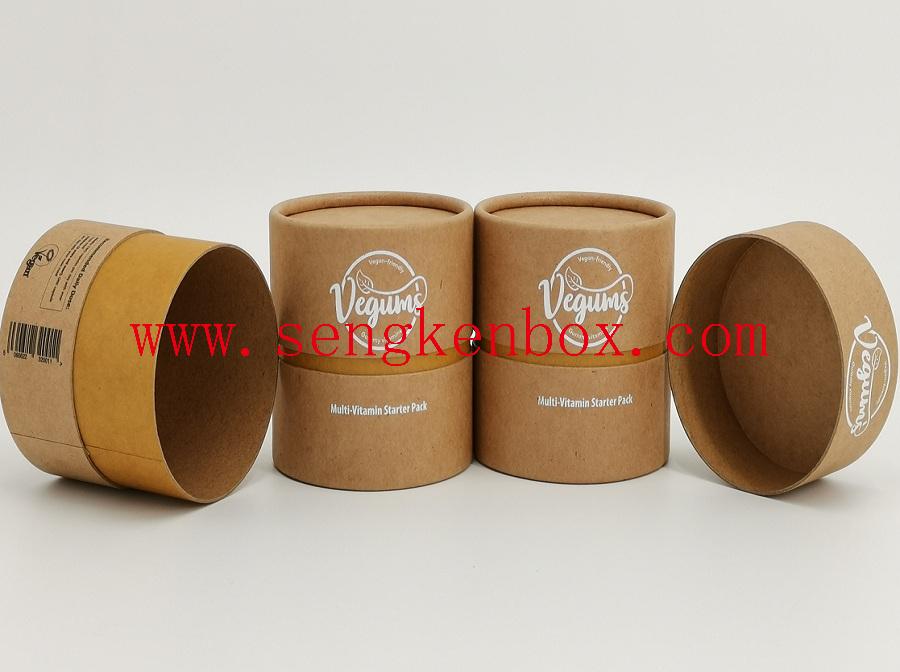 Brown Kraft Paper Canister with Yellow Neck for Vitamin Packaging