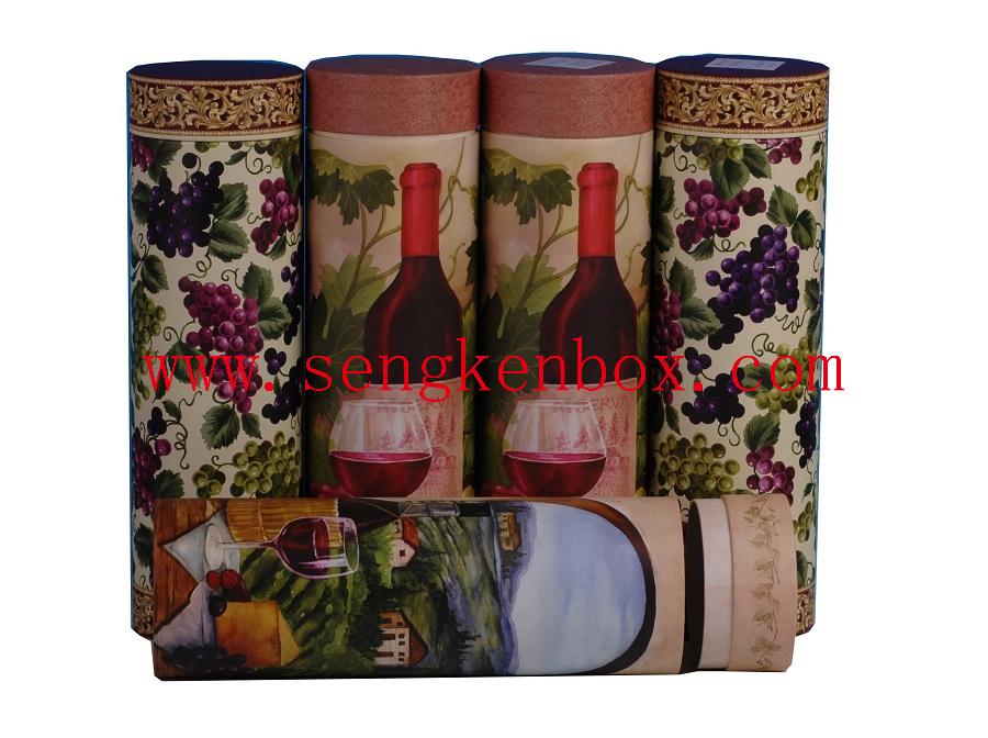 Flat Lid Wine Packaging Round Cardboard Cans Box with Rope