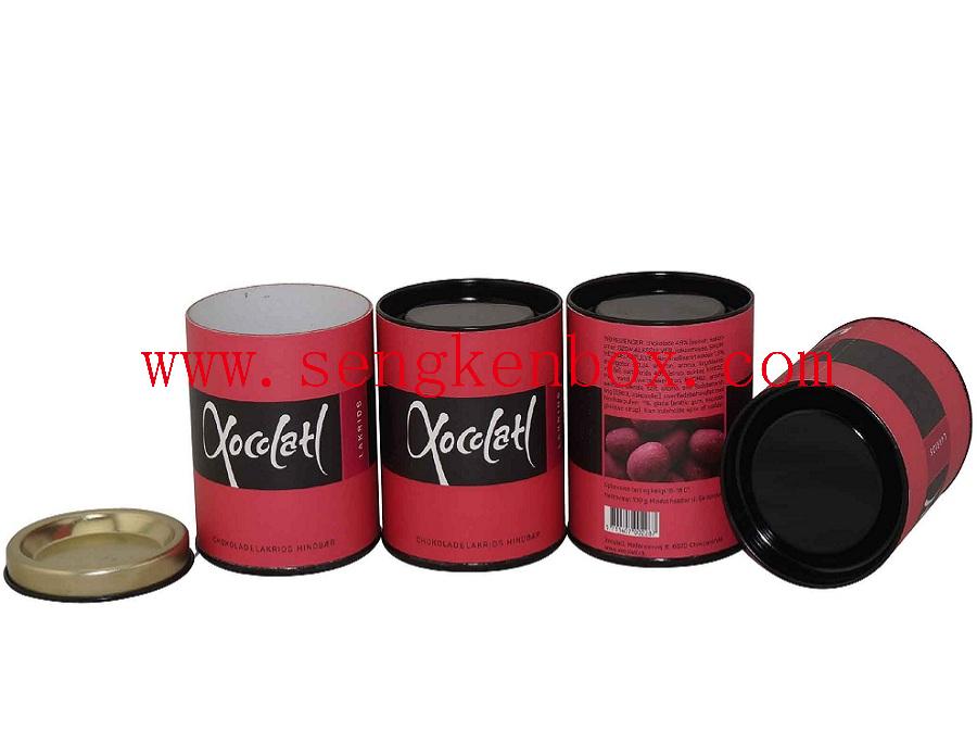 Composite Chocolate Sweets Packaging Paper Canister with Inserted Tinplate Lid
