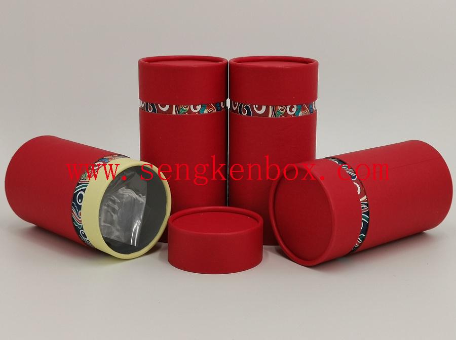 Red Kraft Paper Cardboard Canister For Christmas Gift Packaging