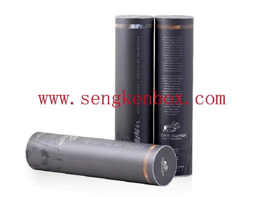Round Wine Packaging Paper Tube Box with Inserted Metal Lid