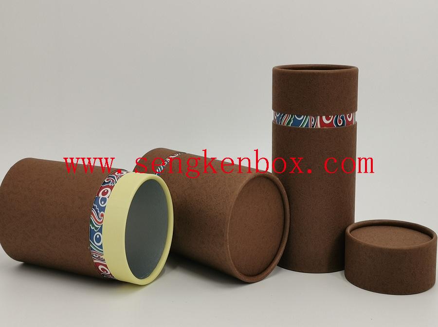 Brown Kraft Paper Canister with Yellow Neck for Tea Packaging