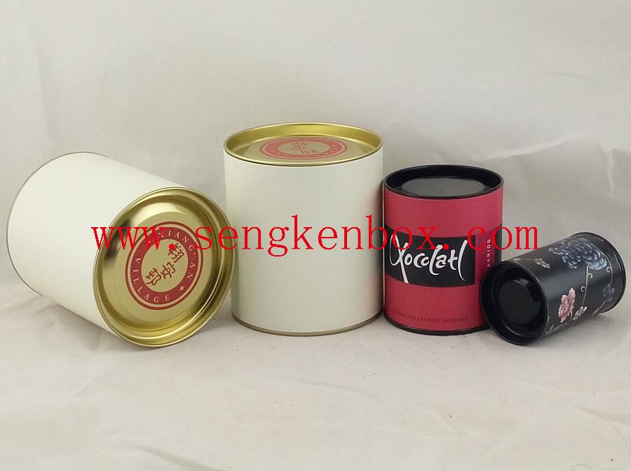 Cylinder Paper Canister with Metal Concavo-convex Cover For Chocolate Packaging