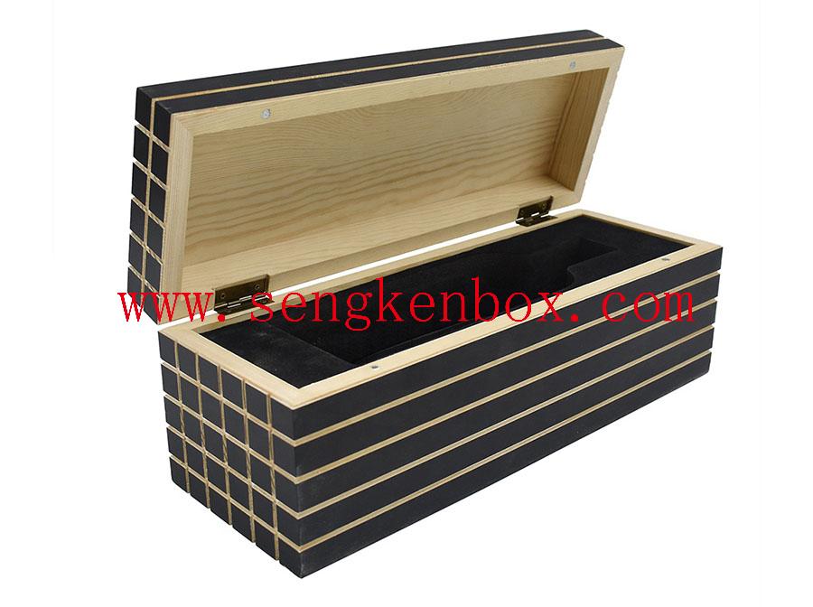 Black Striped Checked Wine Wooden Box