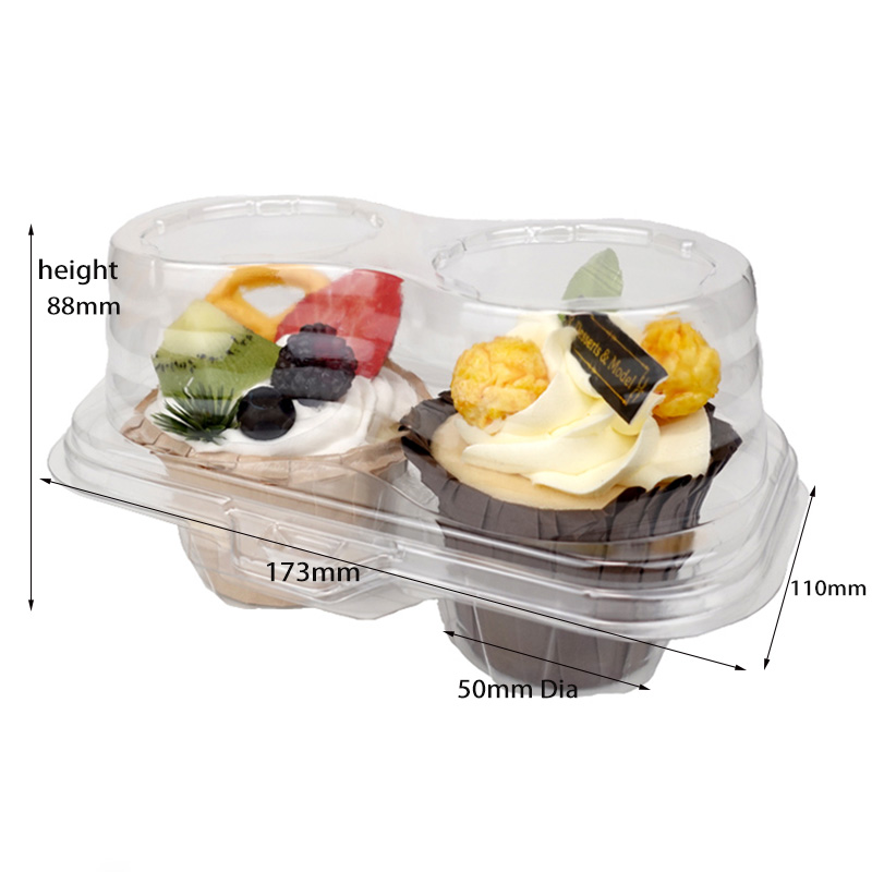 2 cupcake clear plastic container