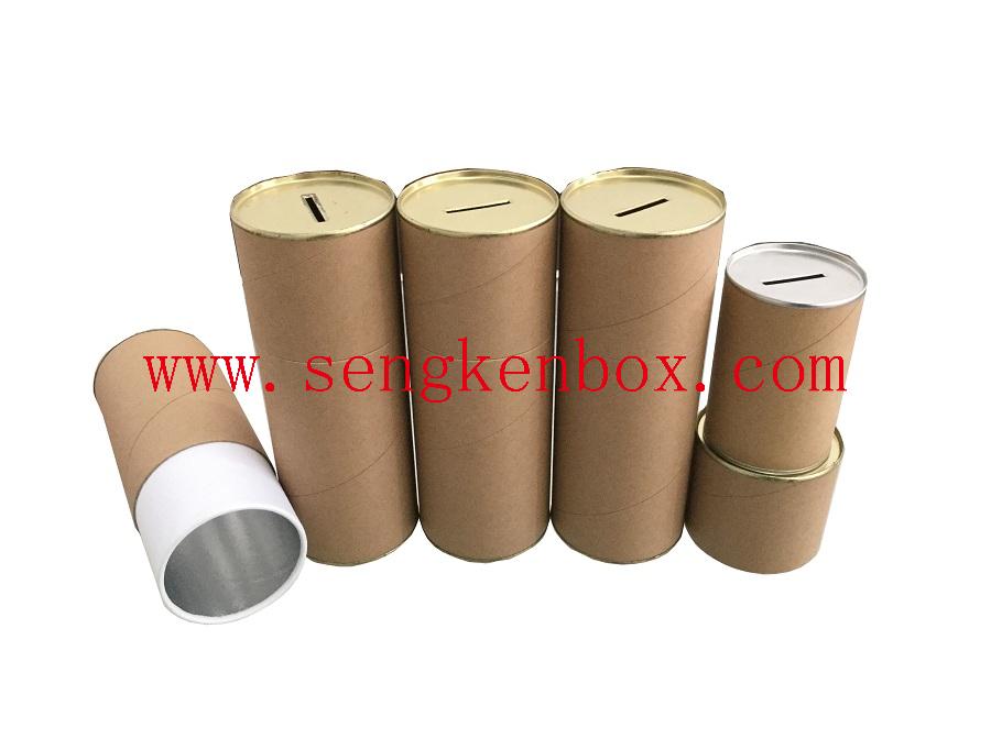 Rolled Edge Paper Cans Sealed Metal Tin Coin Slot