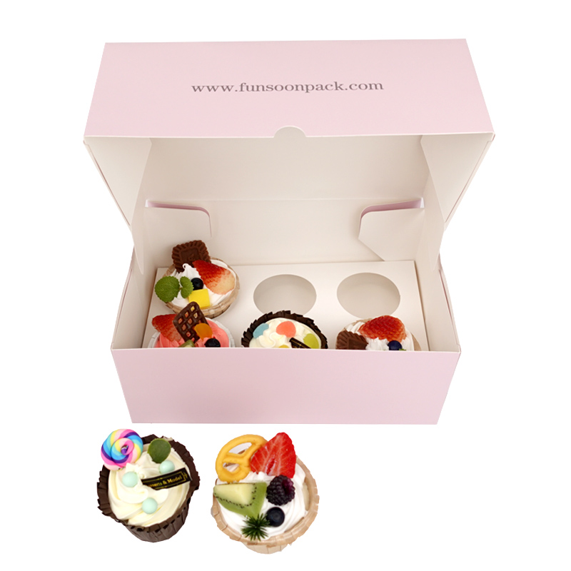 6 Cupcakes dessert pink paper box 