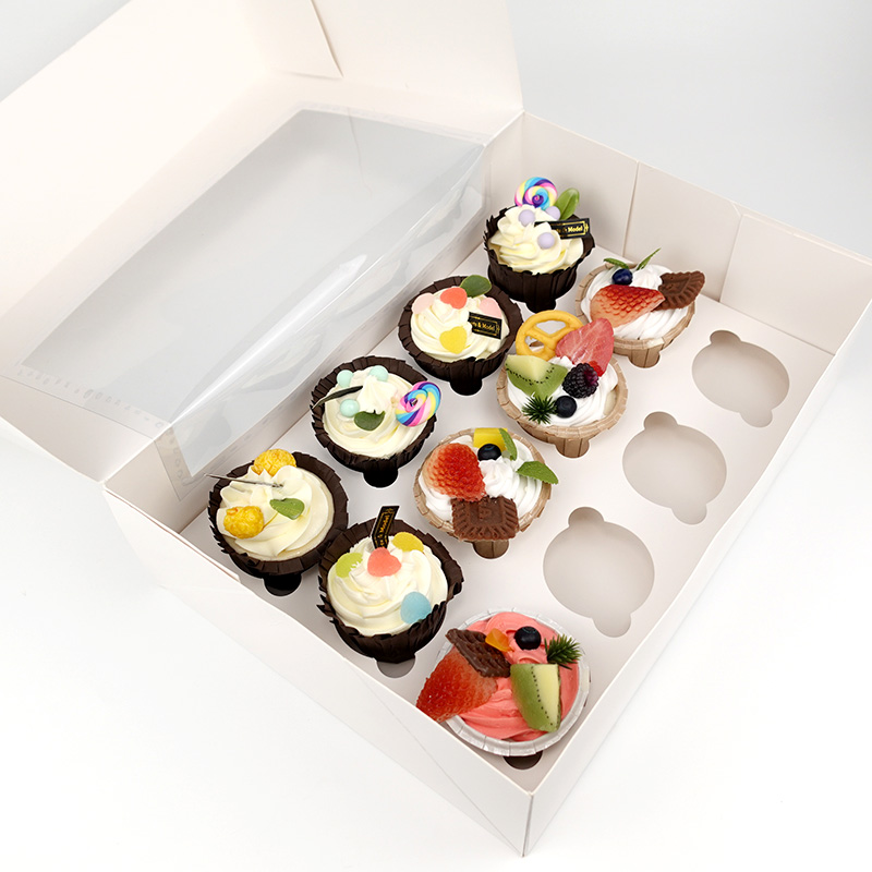 12 Cupcakes white paper box with window