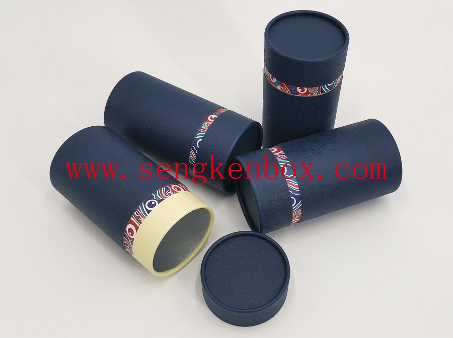 Navy Blue Paper Cardboard Cans For Loose Tea Leaves Packaging