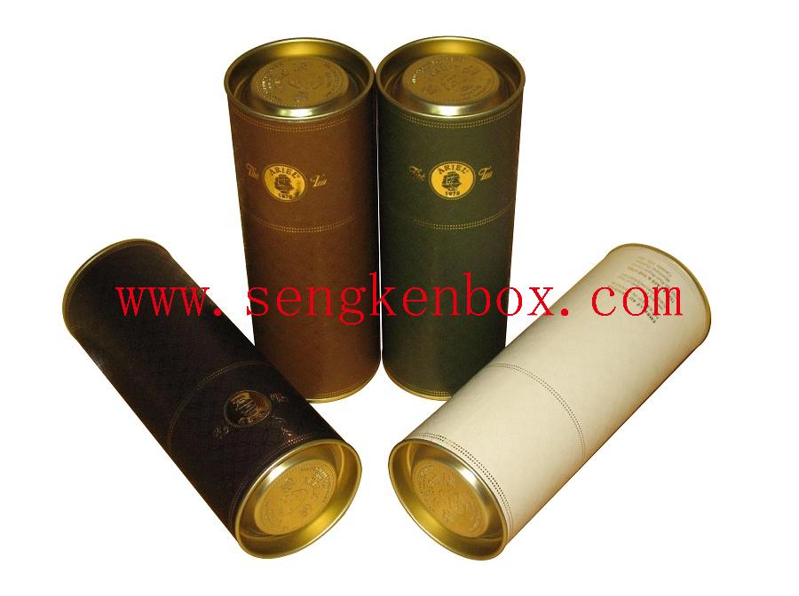 Wine Glass Bottle Packaging Paper Tube with Embossed Tin Lid