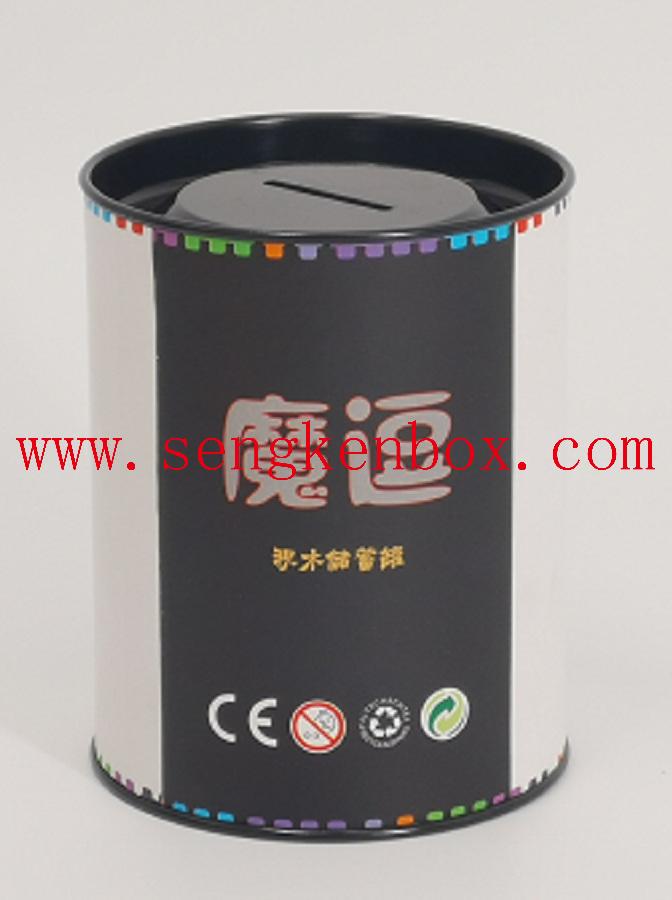 Construction Toys Packaging Paper Canister with Metal Coin Slot Lid