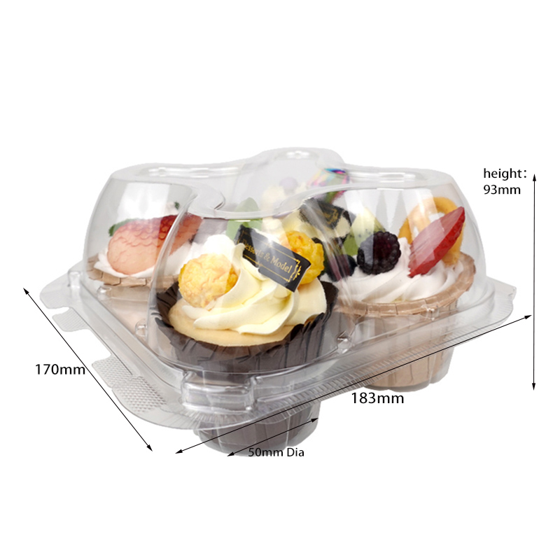 4 cupcakes clear plastic containers