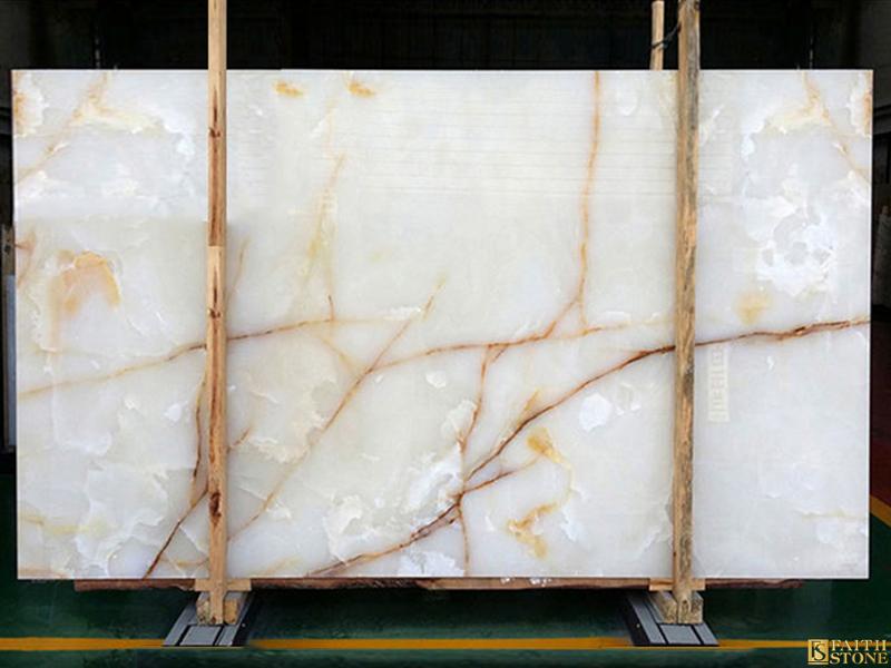 Gold Veins White Crystal Onyx Marble Slab