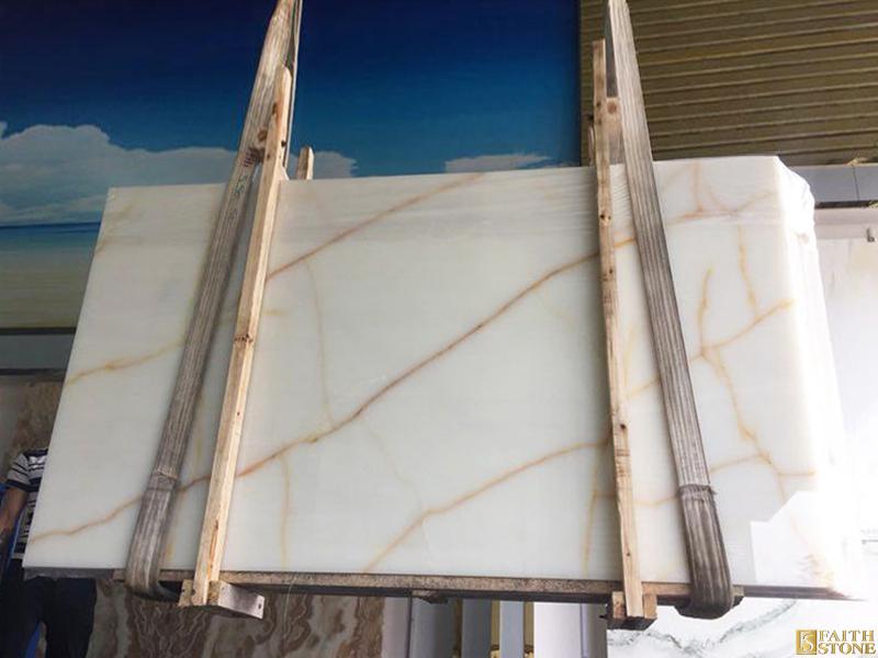 Gold Veins White Crystal Onyx Marble Slab