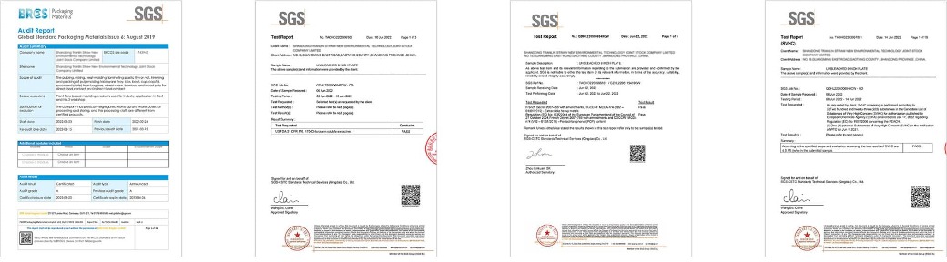 Sugarcane Pulp Tableware Certificates