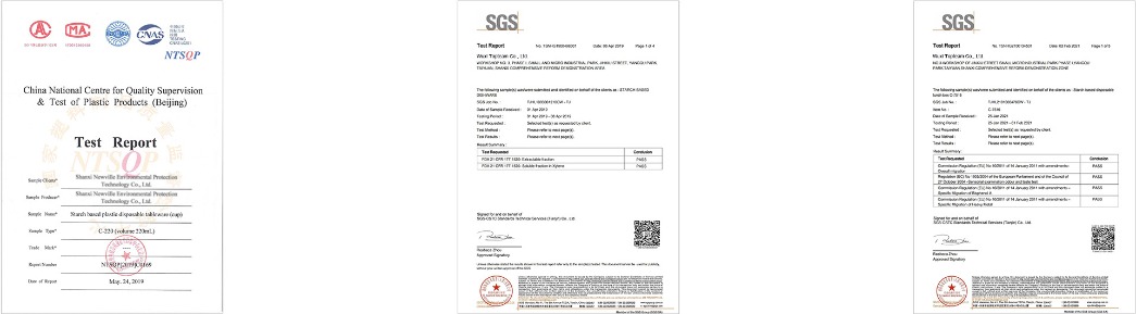 Cornstarch Tableware Certificates